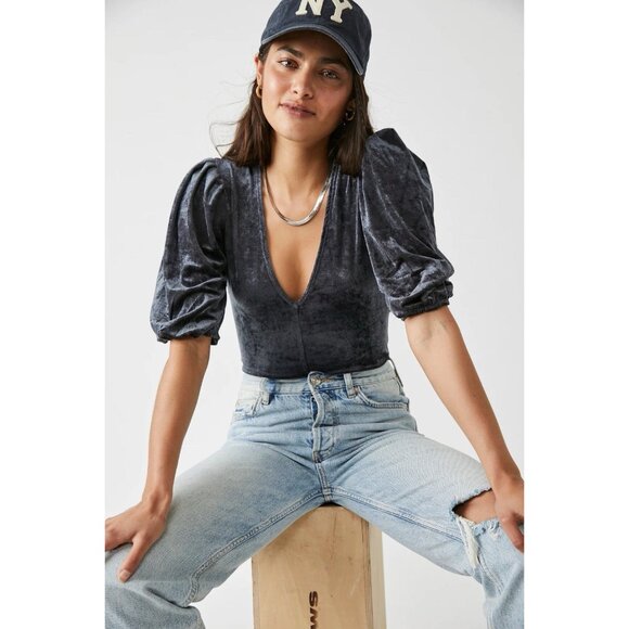 Free People Velvet Bodysuit Womens Size Small Whimsigoth Fairy Enya Gothic Vamp - Picture 1 of 13